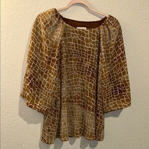 Calvin Klein Tan and Brown Bell Sleeve Blouse